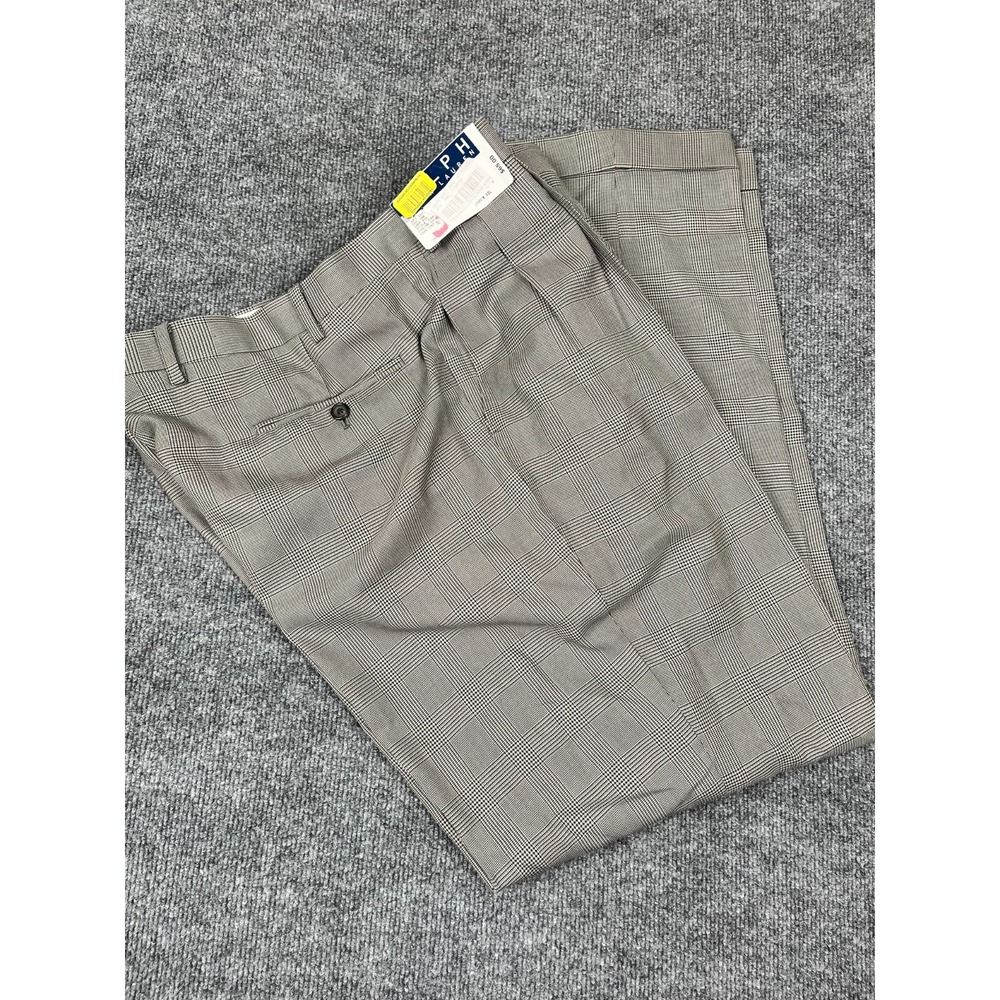 NWT Ralph Lauren Checked Dress Pant High Rise Pleated Light Grey Size 38X32 - Picture 6 of 10